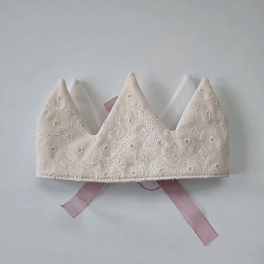 NEW Handmade Girl Dusty Pink Embroidered Lace Fabric Baby Birthday Crown